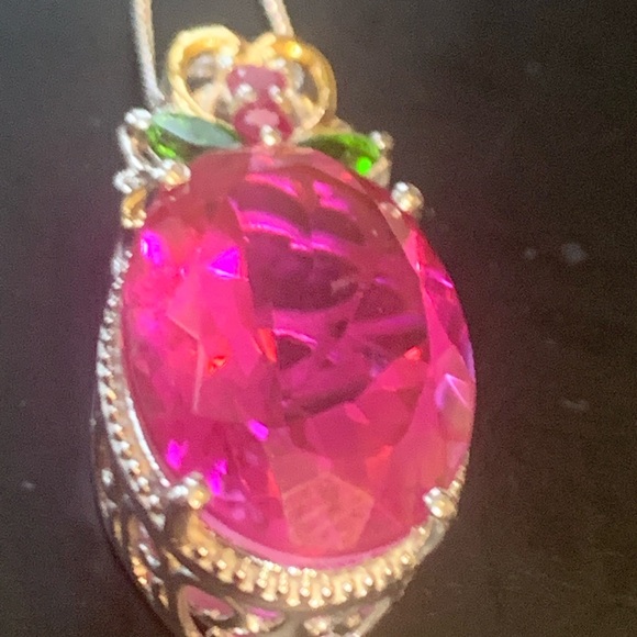 Pink spinel "berry" with topaz and ruby accents sterling 14k vermeil - Picture 3 of 16